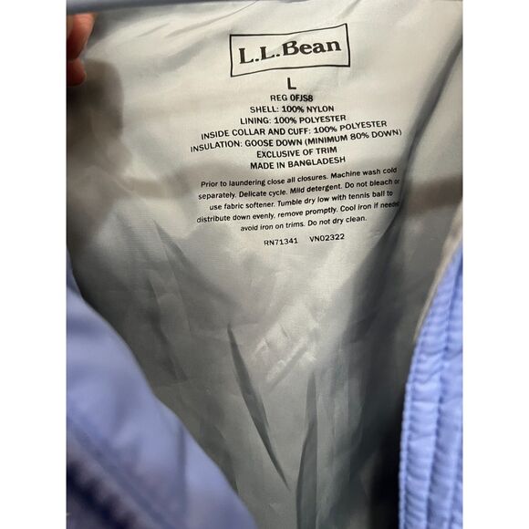 LL Bean Women's Large Goose Down Coat Puffer Jacket Collared Zip Up - Picture 3 of 6